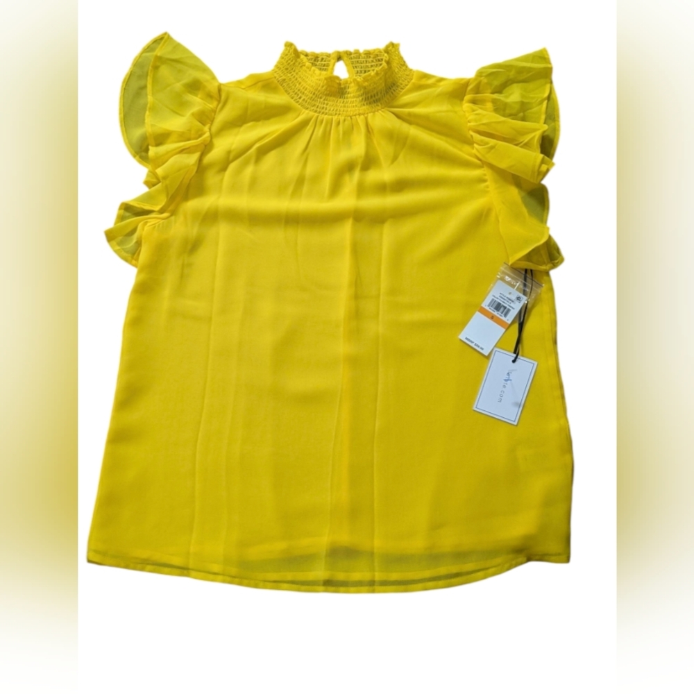 1 State Sunny Yellow Ruffle Blouse Size SM $59 MSRP